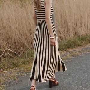 Zara Striped Black and Cream Knit Pleated Maxi Dress